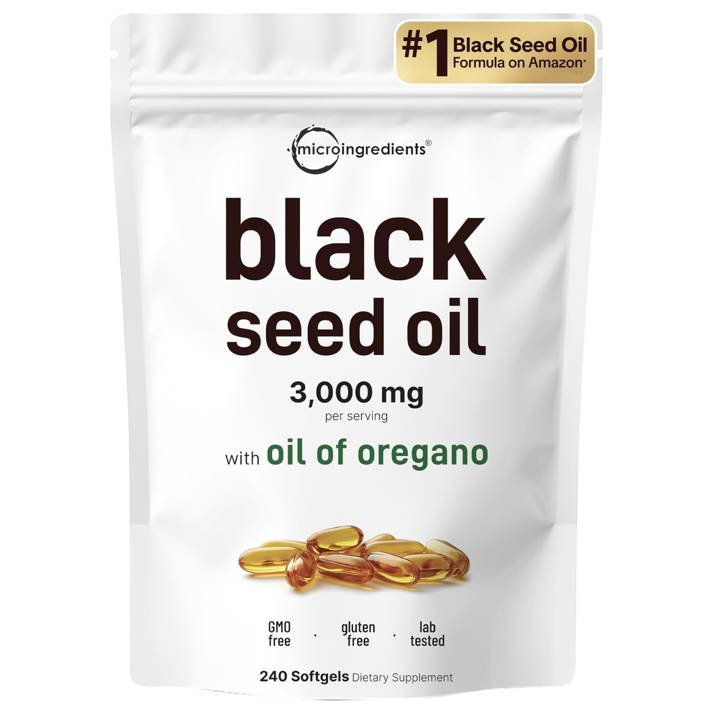 Mikro Malzemeler Siyah Tohum Yağı Yumuşakgels, 3.000 mg, 240 Kont | 2in-1 Formula, Oregano, Carvacrol & Thymoquinone | Plant Based, Non-GMOMO