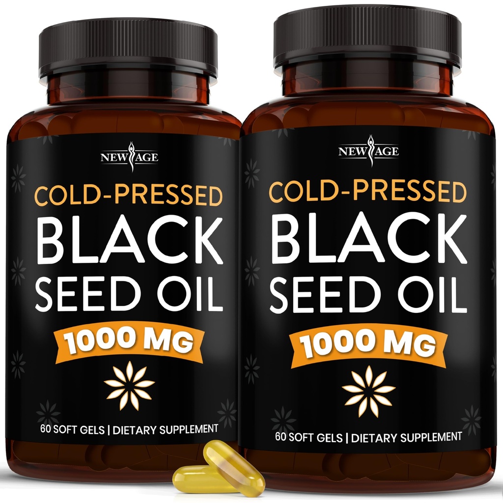 NEW AGE Black Seed Oil Softgel Capsules - Premium Cold-Pressed Nigella Sativa Saf Black Cumin Tohum Yağı - Non-GMO & Vegetarian (120 Softgels)
