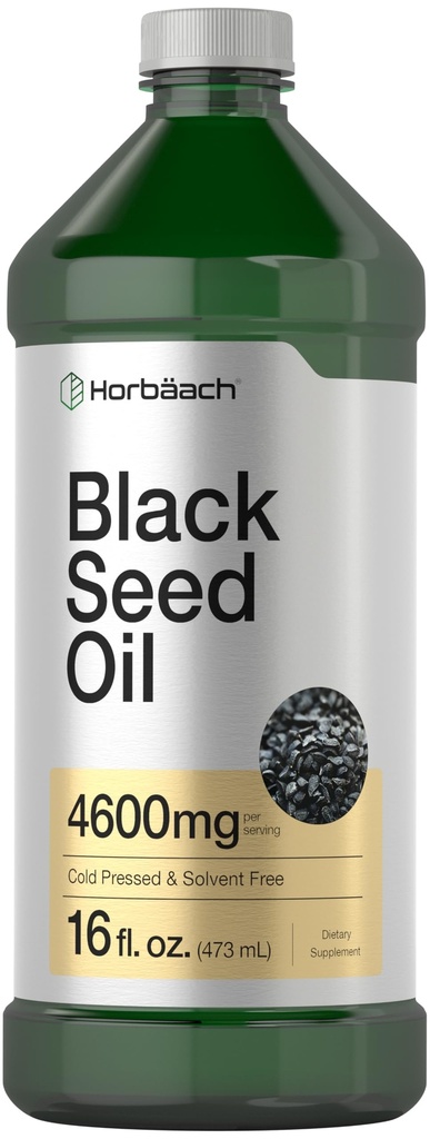 Horbäach Black Tohum Yağı Sıvı | 16oz | 4600 mg | Cold Pressed Nigella Sativa Supplement | Omega 6 & 9 | Vegetarian, Non-GMO, Gluten Free, and Branson Free Formula