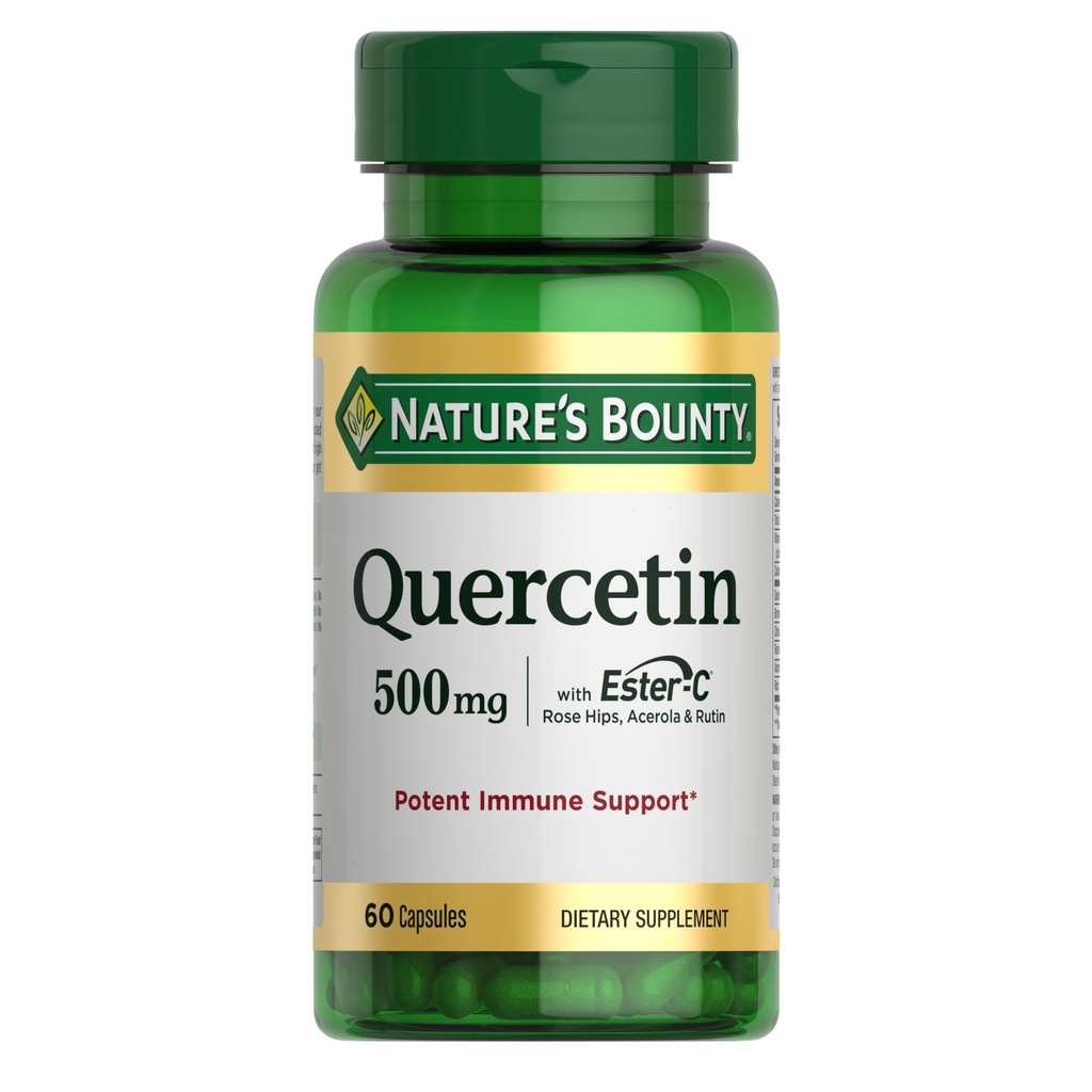 Nature's Bounty Quercetin, Immune Support, 500 mg, C vitamini, Rose Hips, & Helsing, 60 sayı