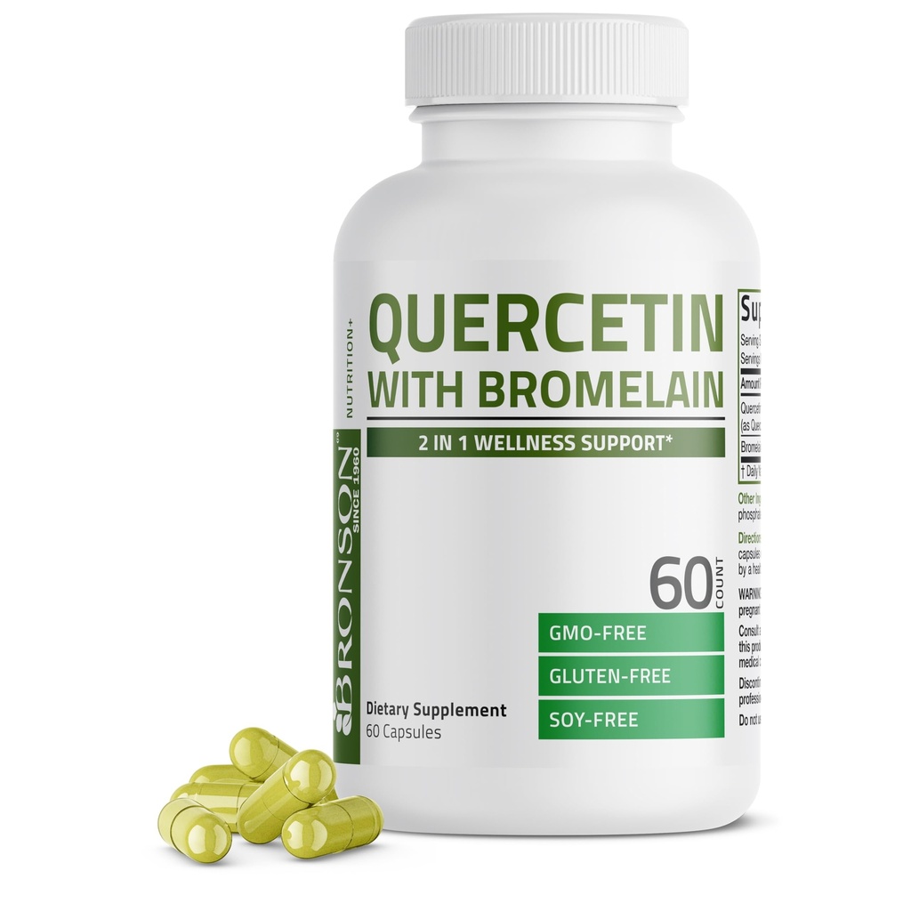 Bronson Quercetin με Bromelain 2 σε 1 υποστήριξη ευεξίας, μη ΓΤΟ, 60 κάψουλες