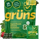 Gruns Adult Sugar-Free Super Greens Multivitamin Gummies, Superfood Gummy For Women and Men with Spirulina, Chlorella, Adaptogens & Prebiyotik Fiber for Digestive Health (28 Count)