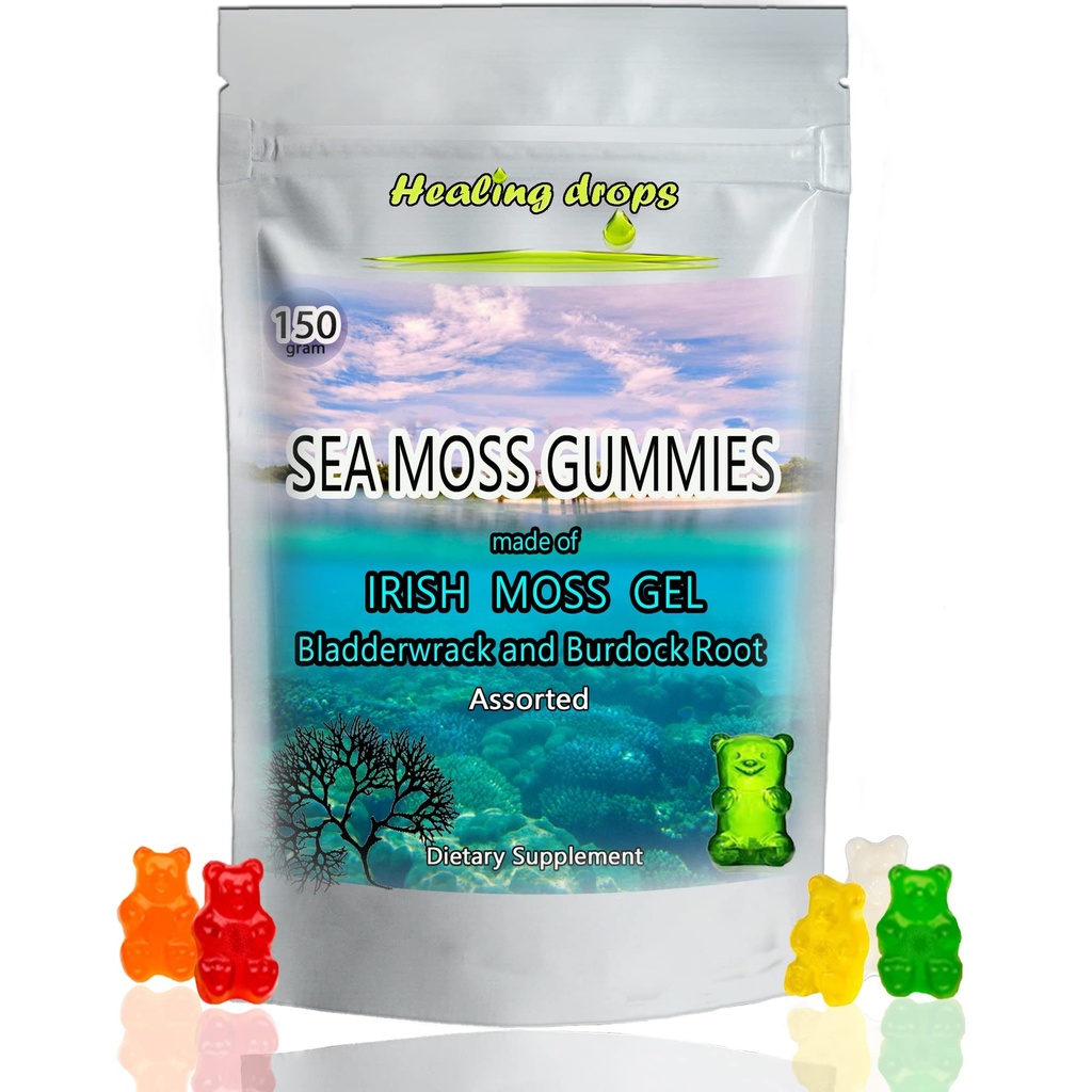 Deniz Moss Gummies - İrlandalı Deniz Moss - Raw Organic Wildcrafted Sun-Dried Seamoss Toz ve Gel - Bladderwrack Burdock Kökü ile - Lip & Detox (Assorti)