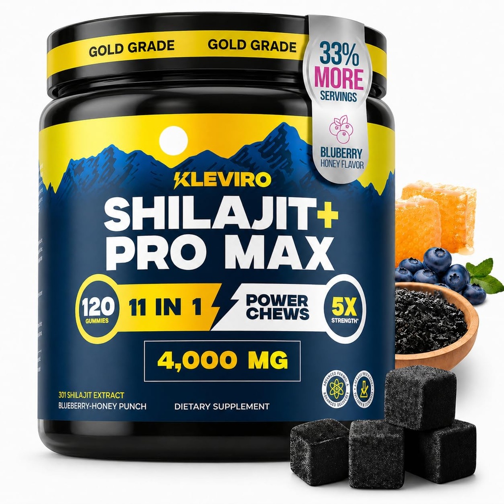 KLEVIRO 30:1 Shilajit Gummies for Men | 78% Fulvic Acid | 11-in-1 Complex with Ashwagandha, Tongkat Ali, Manuka Honey, Rhodiola, Lion's Mane | Nodrew Sugar | GMP sertifikalı & Lab Tested