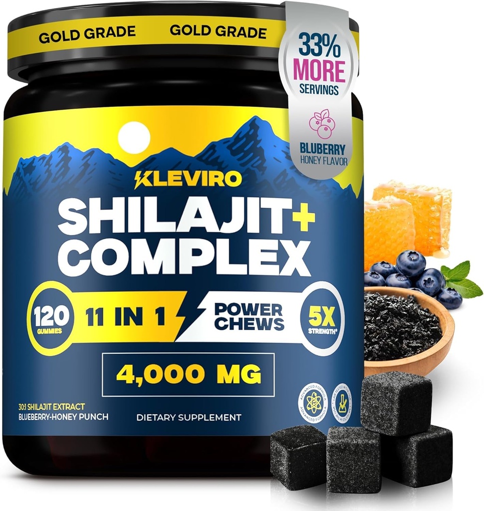 KLEVIRO 30:1 Shilajit Gummies for Men | 78% Fulvic Acid | 11-in-1 Complex with Ashwagandha, Tongkat Ali, Manuka Honey, Rhodiola, Lion's Mane | Nodrew Sugar | GMP sertifikalı & Lab Tested