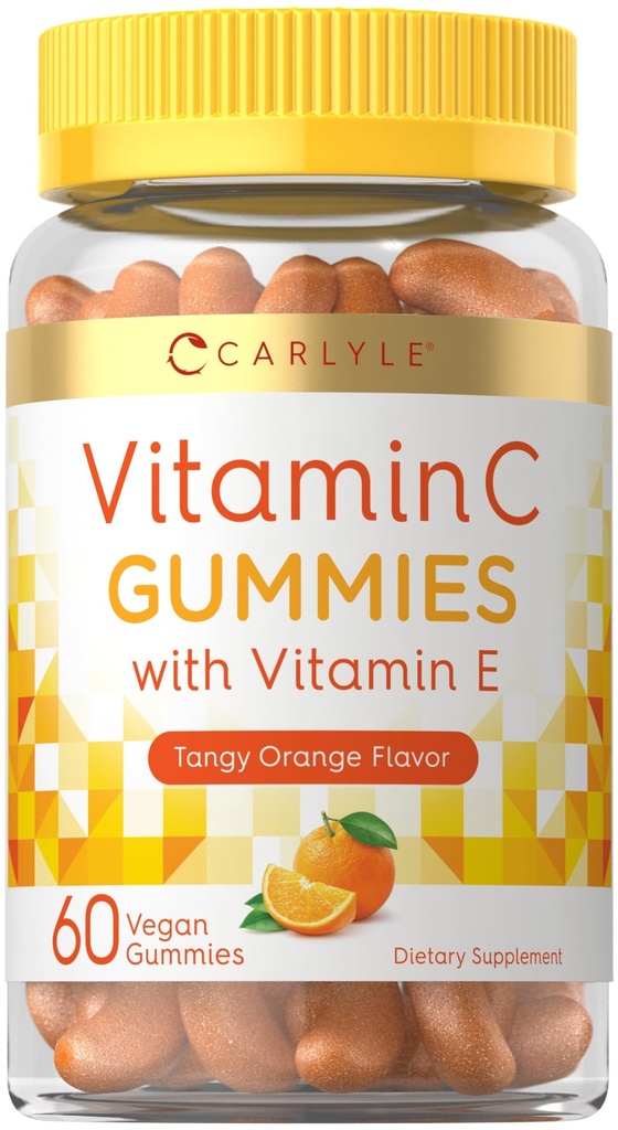 Carlyle Vitamin C Gummies | 60 Kont | Orange Flavor | Vitamin E | Vegan, Non-GMO ve Gluten Free Supplement
