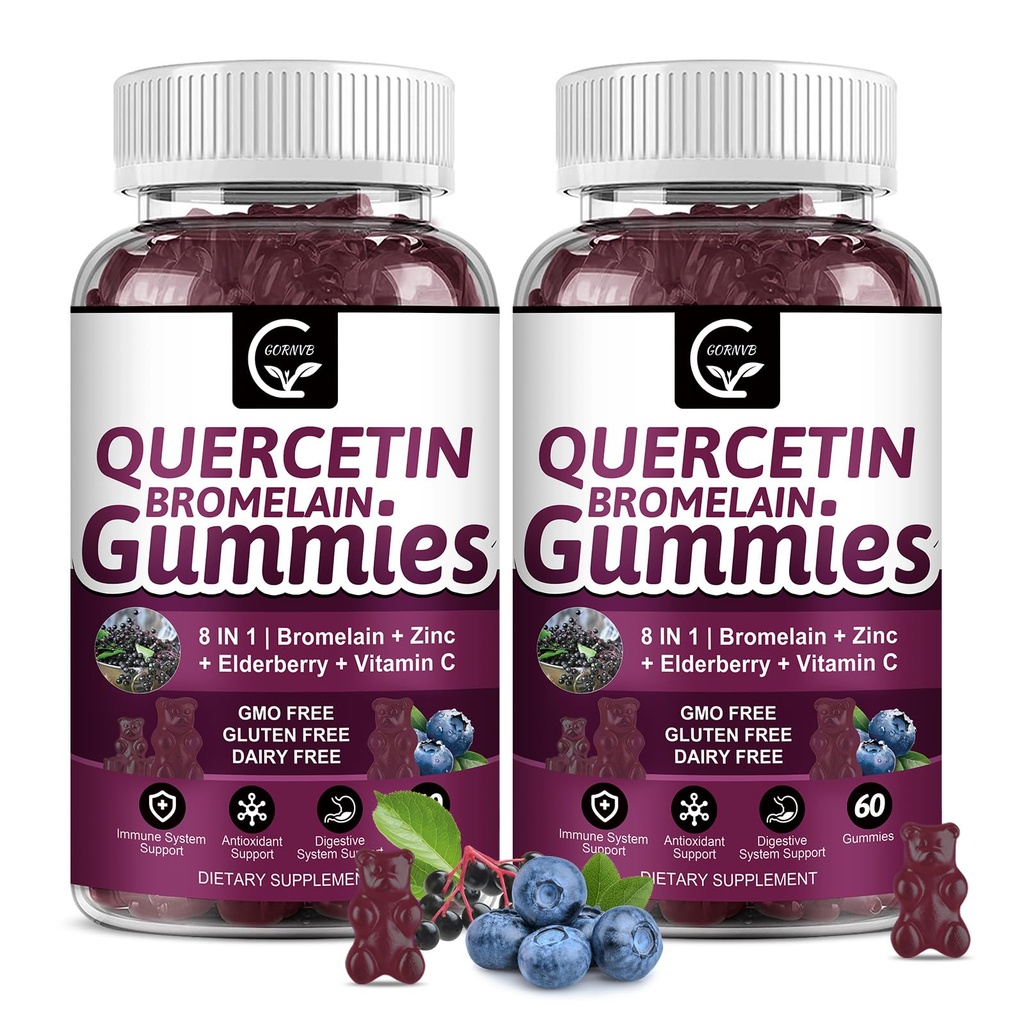 (2 Pack) Quercetin Gummies - Quercetin with Bromelain 2378 mg - Elderberry ile karıştırın, Echinaceapurea Ekstraksiyon, çinko, C,D3,K2, Kompleks Destekler Immune, Cardiovascular & Respirir