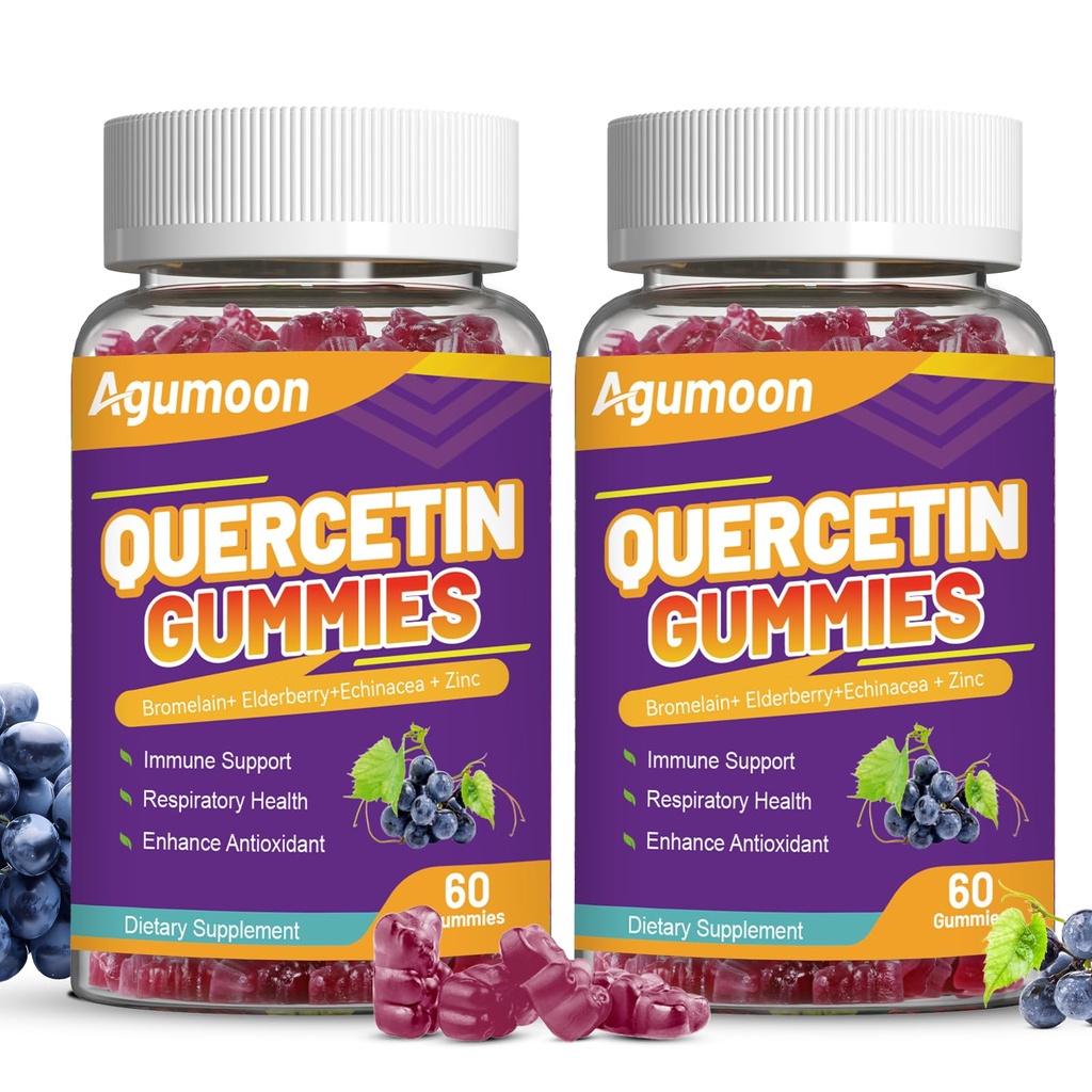 2 Pack Quercetin Gummies, 1000 mg Quercetin with Bromelain çinko Elderberry, Immune & Antioksi Support, Vegan Gummies for Yetişkinler & Kids, 120 Count