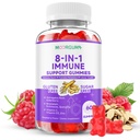 Immune Support Gummies – 8-in-1 Formula Herbal Supplements with Astragalus, Elderberry, Quercetin, Bromelain, Echinacea, C, D3 ve her gün için çinko, Raspberry Flavor, 60