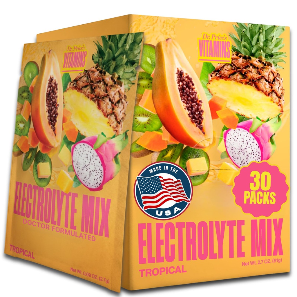 Dr. Price's Electrolyte Mix | Sugar-Free Hydration Toz with 72+ Trace Minerals | No Sugar, Fast-Dis deploy Electrolytes Toz Packets | Tropikal (30 Packs)
