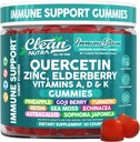 Clean Quercetin Elderberry Immune Support Gummies | Zinc Vitamin K2 D3 A Bromelain Goji Berry Turmeric Sea Moss Echinacea Astragalus Selenium Olive Leaf Immunity Supplement Gummy Vitamins