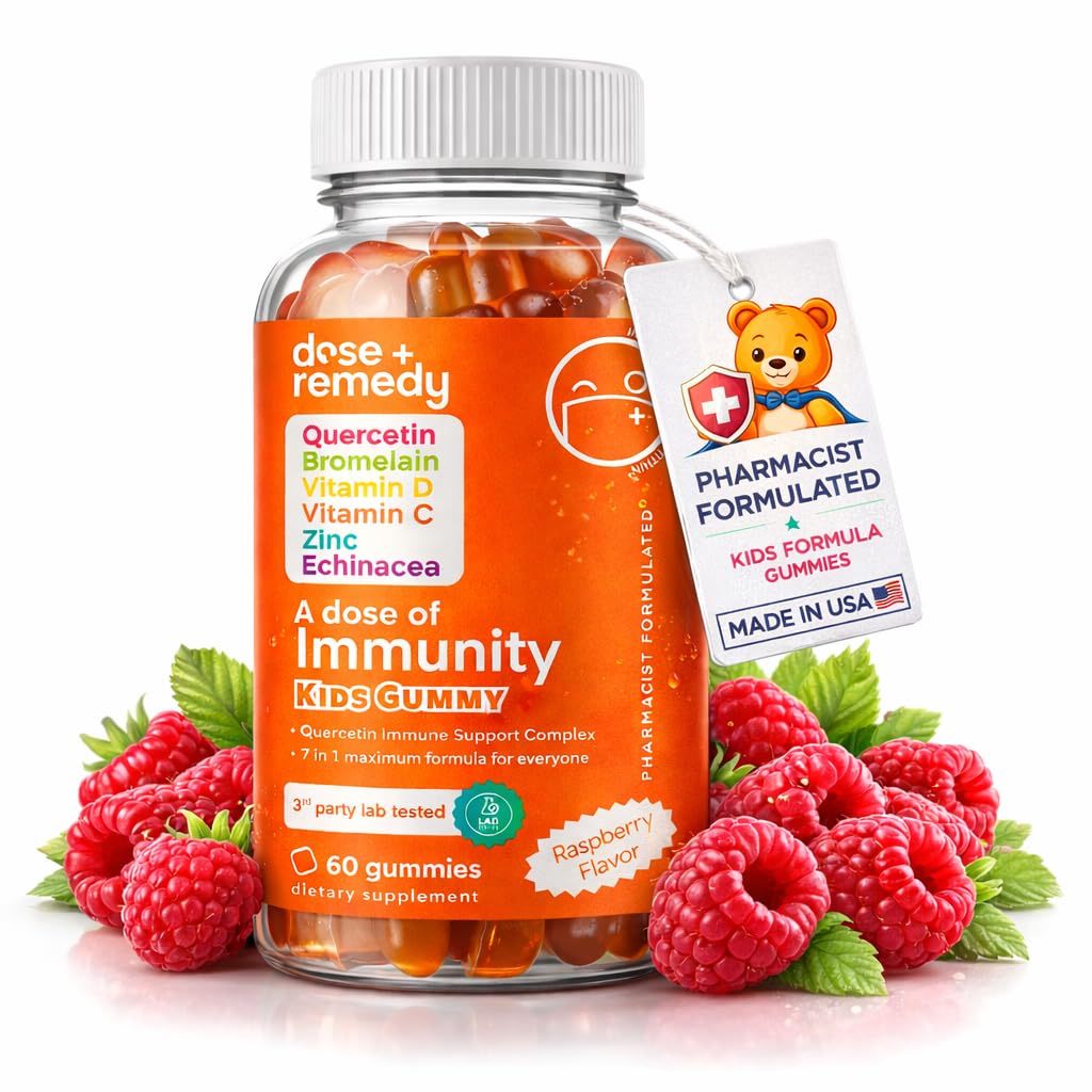 Μια Δόση Παιδικής Ανοσίας Gummies Υποστήριξη - Καθημερινή συμπλήρωμα ανοσοενισχυτής Quercetin Gummies για παιδιά με σύμπλεγμα βιταμίνης Β, βιταμίνη C, ψευδάργυρος, βιταμίνη D, Quercetin Bromelain, Echinacea - 60 Count