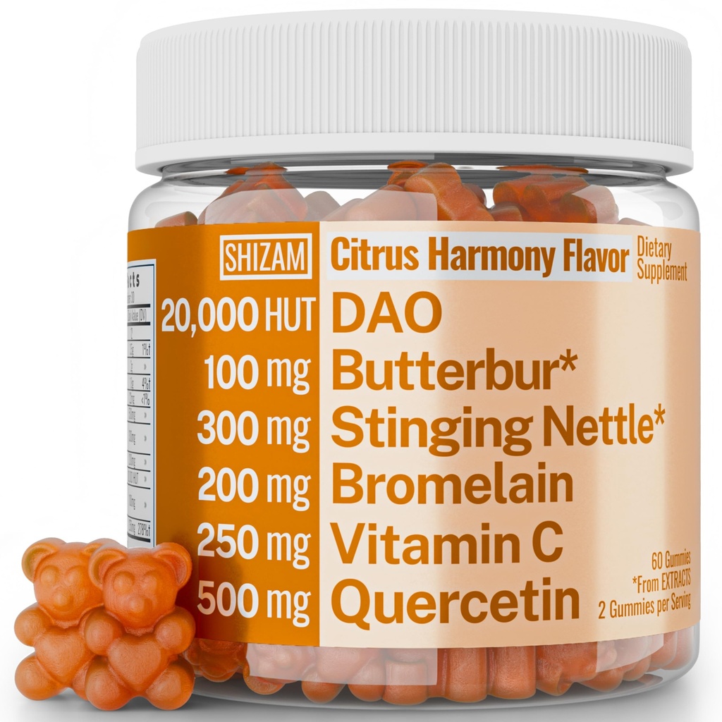 SHIZAM DAO Bromelain Enzyme Gummies with Butterbur Quercetin Sting Nettle Root Extract, DAO Diamine Oxidase Enzyme, Toz Tincture Tablet Çay Alt Tamam, Leaf 500 mg