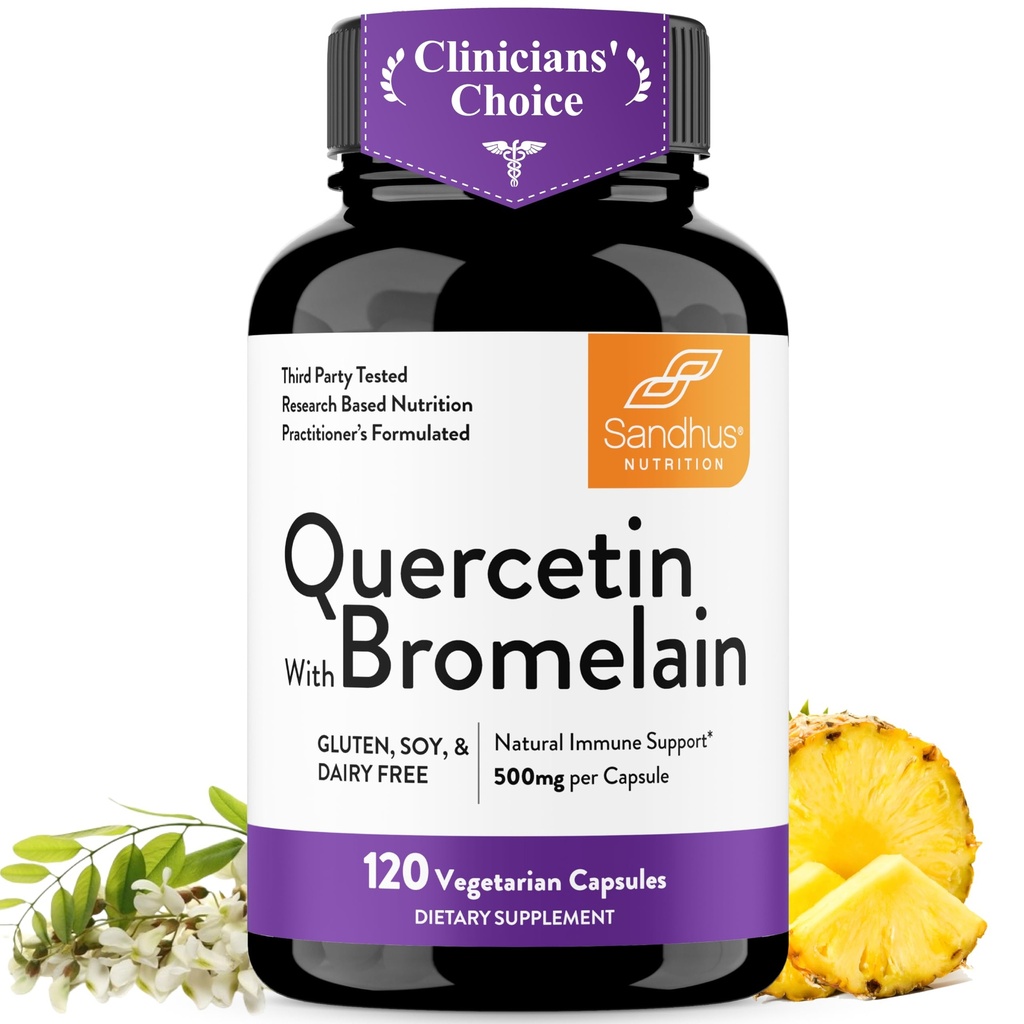 Quercetin with Bromelain Vegetarian Supplement Capsules | 120 Kont (1000 mg Per 2400 GDU/g) | Destekler Sağlıklı Immune Sistemi, Mevsimsel Antioksit Desteği ile Yardımcı Oldu | Yüksek Apsiyon Antioksit