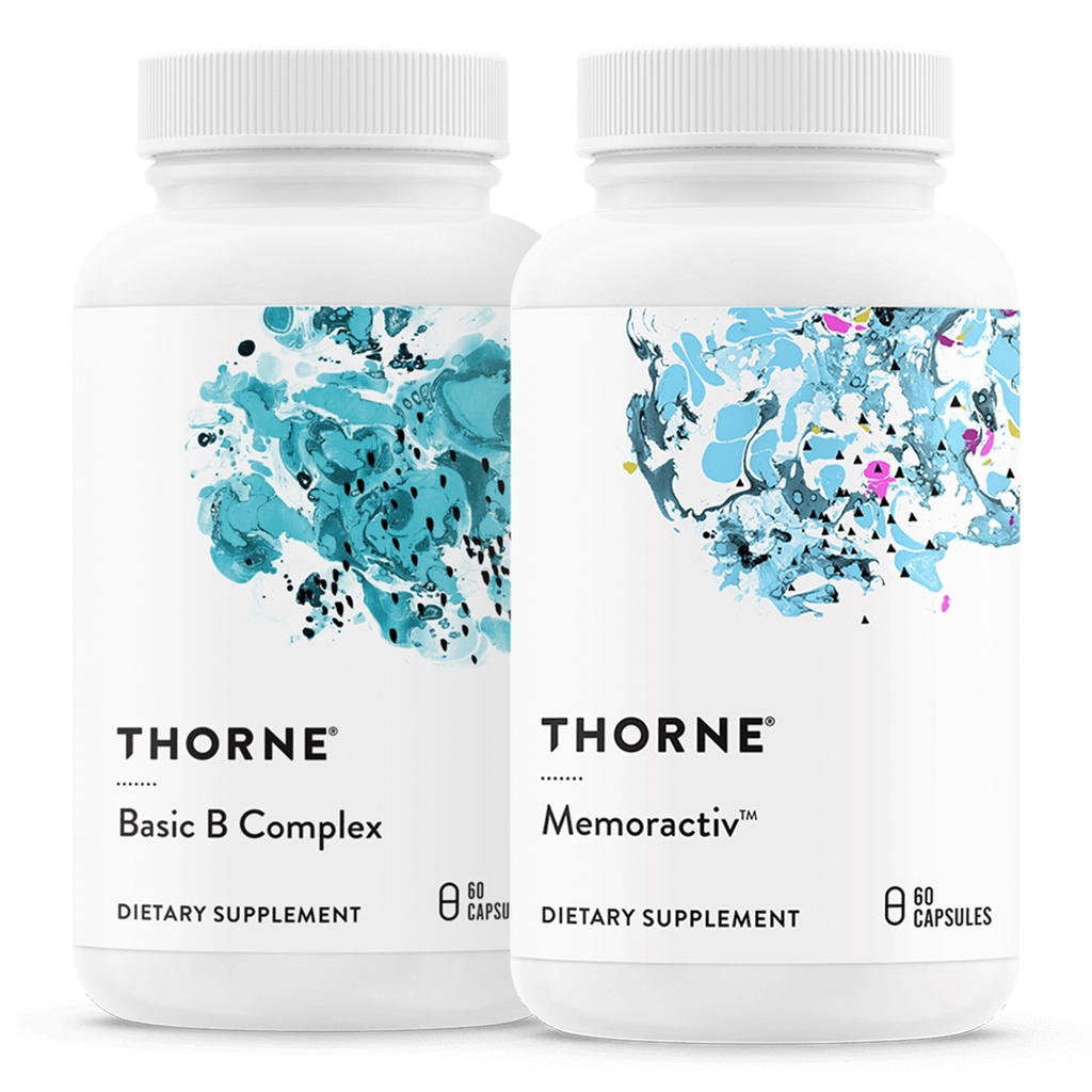 THORNE - Βασικό B Complex (60 κάψουλες) & Memoractiv (60 κάψουλες) Bundle - Υποστηρίζει την υγεία του εγκεφάλου, την παραγωγή & εστίαση Cellular Energy - Χωρίς γλουτένη, χωρίς γαλακτοκομικά