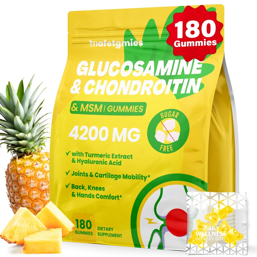 Glucosamine Chondroitin Gummies, 4200 mg Ekstra Güçlü Ortak Supplements Glucosamine Chondroitin with MSM & Elderberry for Joint Health, Flexability, Immune Support for Yetişkinler, Men & Women, 180 Count