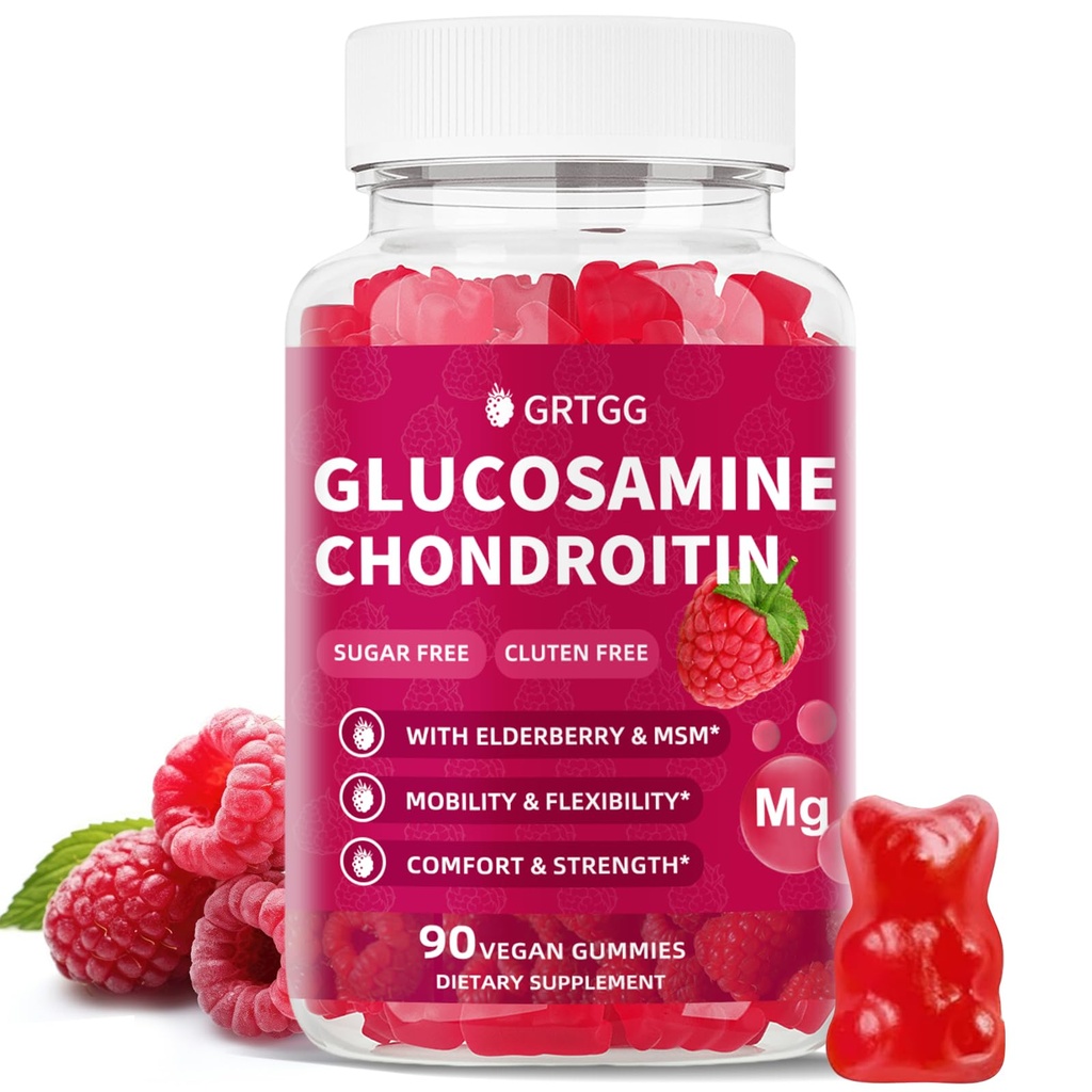 Glucosamine Chondroitin Gummies with MSM & Elderberry Extra Strength 3000MG - Ortak Destek, Antioksi Immune Support Supplement for Yetişkinler, Men & Women - 90 Raspberry Gummies