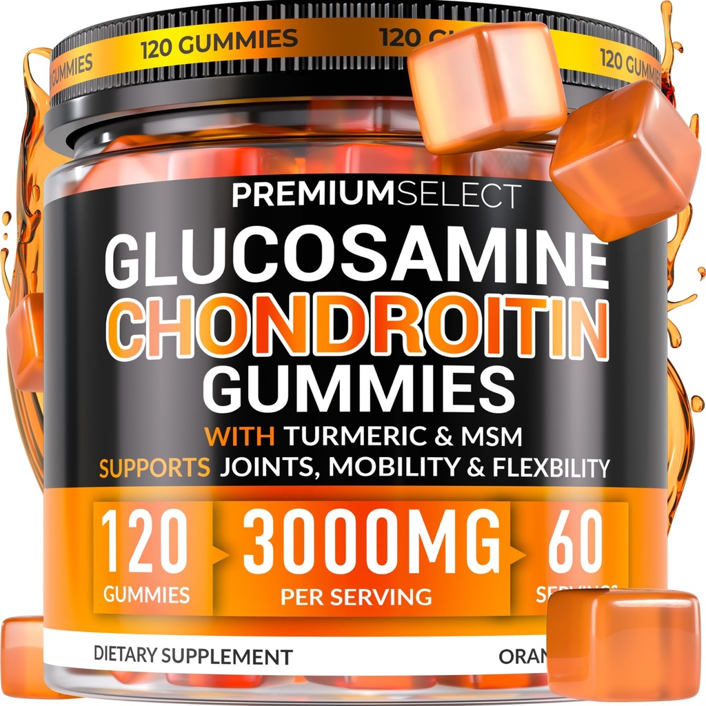Glucosamine Chondroitin Gummies για κοινή υποστήριξη – 120 Glucosamine Gummies Επιπλέον δύναμη 3000mg με MSM, Turmeric, ασβέστιο, βιταμίνη D3 – Χωρίς ζάχαρη Vegan Ενήλικες συμπλήρωμα – Ευελιξία & Κινητικότητα