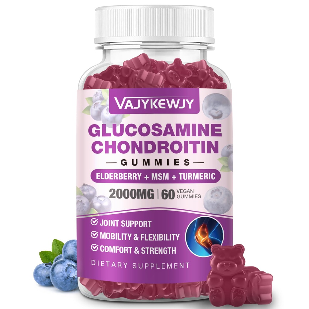 Sugar Free 2000mg Glucosamine Chondroitin Gummies, Ekstra Kuvvetli Glucosamine with Chondroitin MSM & Turmeric, Ortak Destek Tamam, Antioksit Immune Support - 60 Gummies