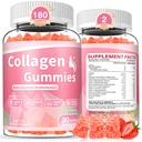 180 Kont Collagen Gummies Collagen Protein Tip I II III V X with Biotin Vitamin C A B D E Keratin Hyaluronic Acid for Hair Skin Nails Ortak Immune Digestion Women Men Sugar Free Strawberry