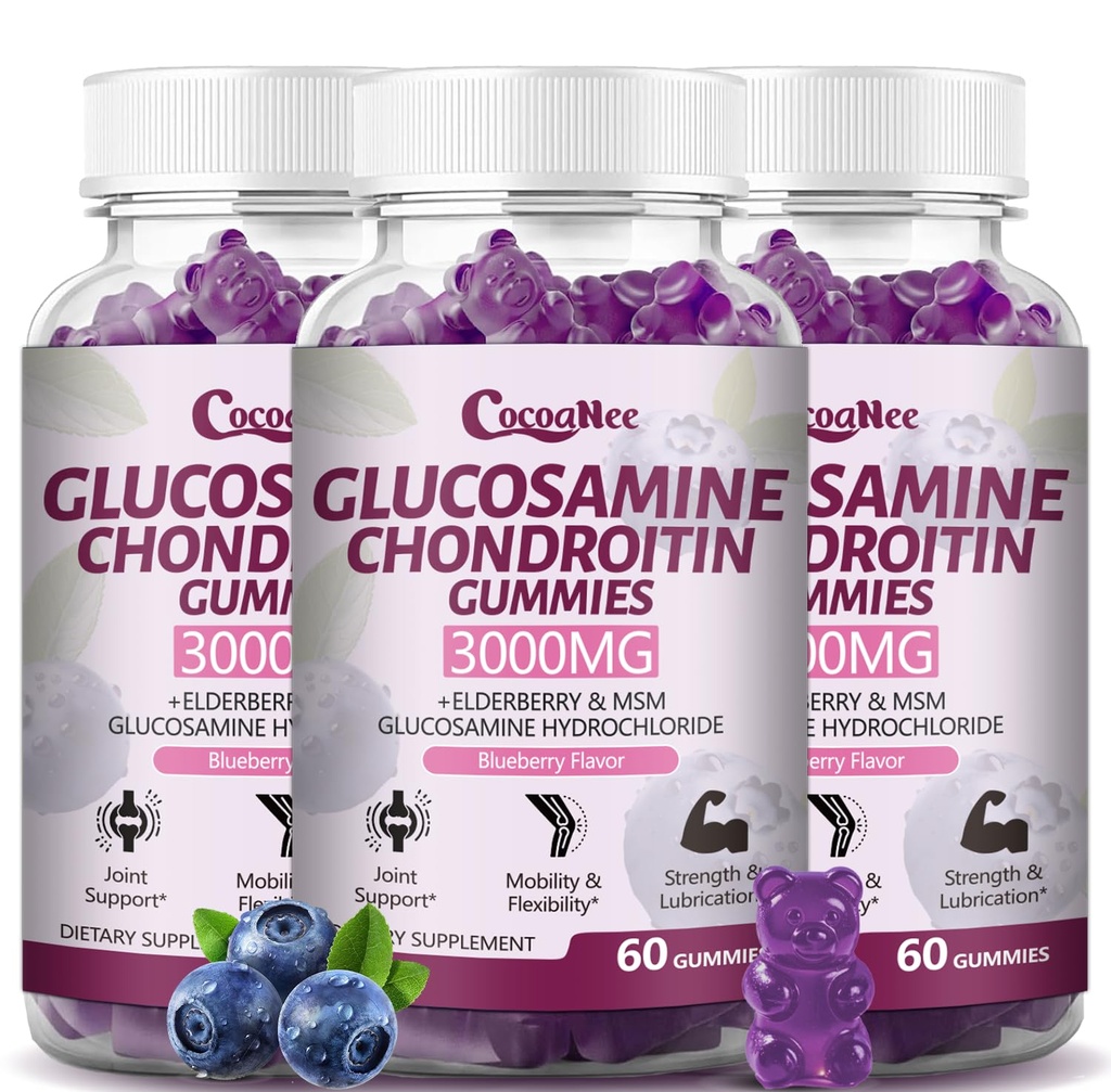 3 συσκευασίες 3000MG Glucosamine Chondroitin Gummies, επιπλέον συμπλήρωμα κοινής υποστήριξης δύναμης με MSM & Elderberry, Ευελιξία, Αντιοξειδωτική ανοσοποιητική υποστήριξη Gummy για ενήλικες, άνδρες & γυναίκες 180Cts