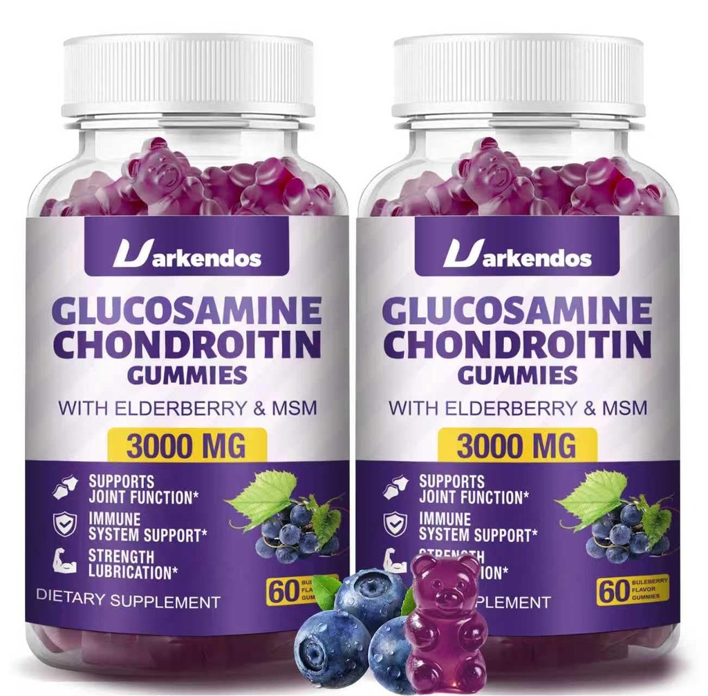 2 Packs 3000MG Glucosamine Chondroitin Gummies with MSM & Elder Ekstra Güçlü - Ortak Destek, Antioksi Immune Support Supplement for Yetişkinler, Men & Women - 120 Blueberry Gummies