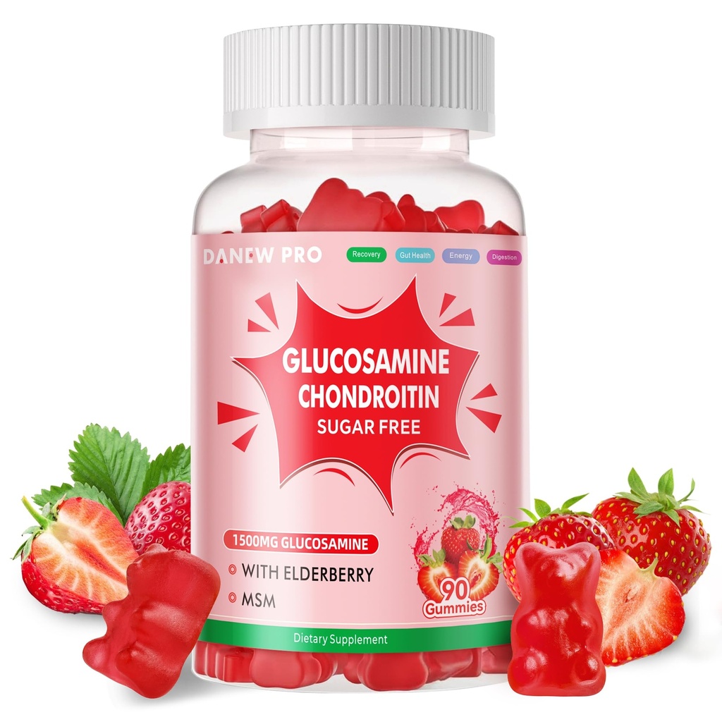 DANEW Pro Glucosamine Chondroitin Gummies with MSM & Elder Ekstra Güçlü - Ortak Destek, Antioksi Immune Support Supplement for Yetişkinler, Men & Women.90 Strawberry Gummies