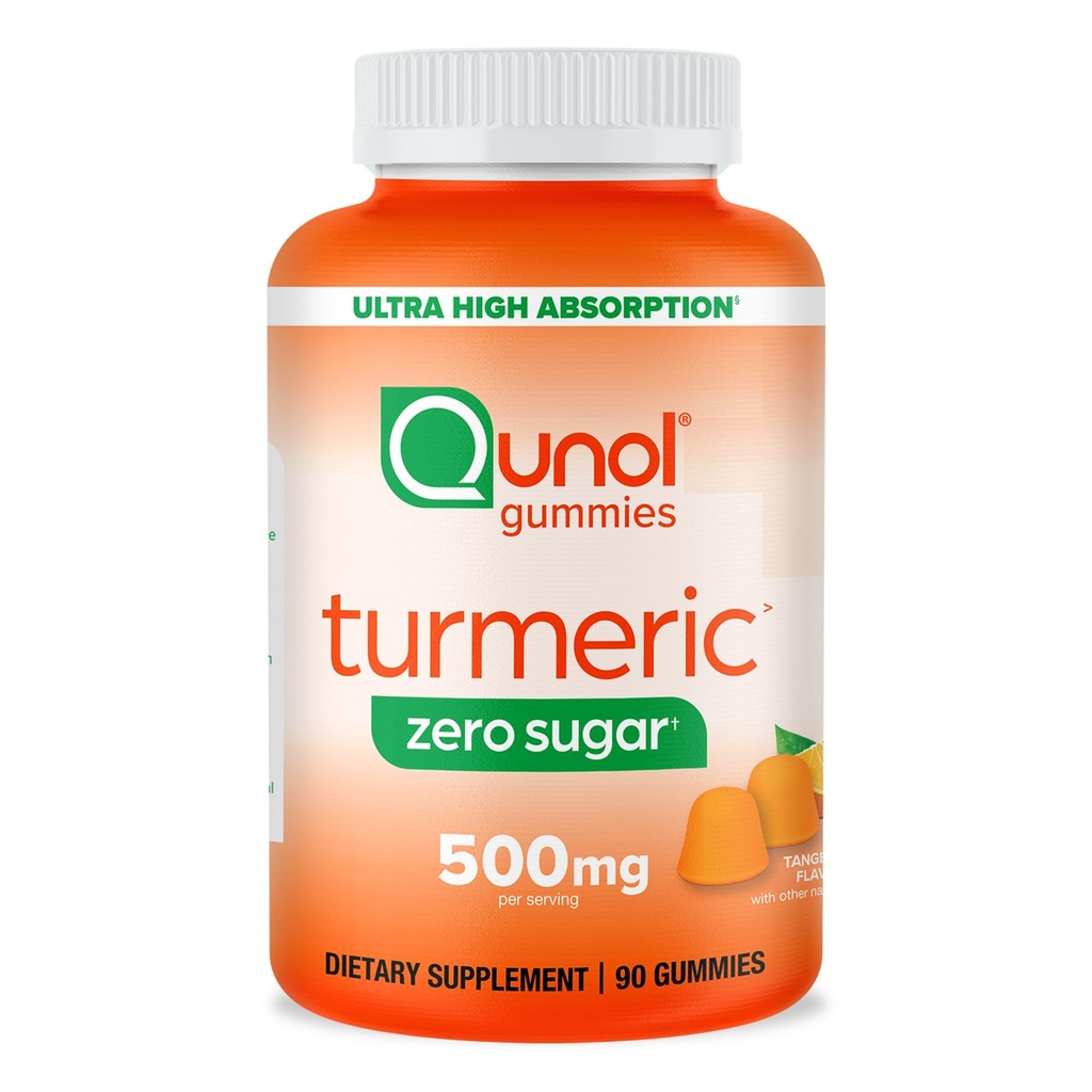 Qunol Zero sugar Turmeric Gummies, Gummy με 500mg κουρκουμίνη κουρκουμίνη, συμπλήρωμα κοινής υποστήριξης, εξαιρετικά υψηλής απορρόφησης κουρκουμίνη, χορτοφαγικά, χωρίς γλουτένη, 90 κόμης