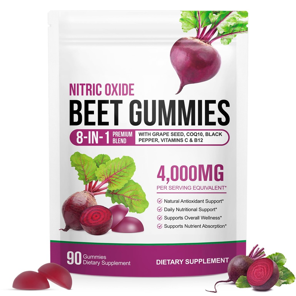 Arıt Kök Gummies Kan basıncı, Kalp Sağlığı Desteği, Enerji Düzeyi Suport, Nitrik Oksit, W/ Vitamin B12, C, Sugar-Free | 90 Chews