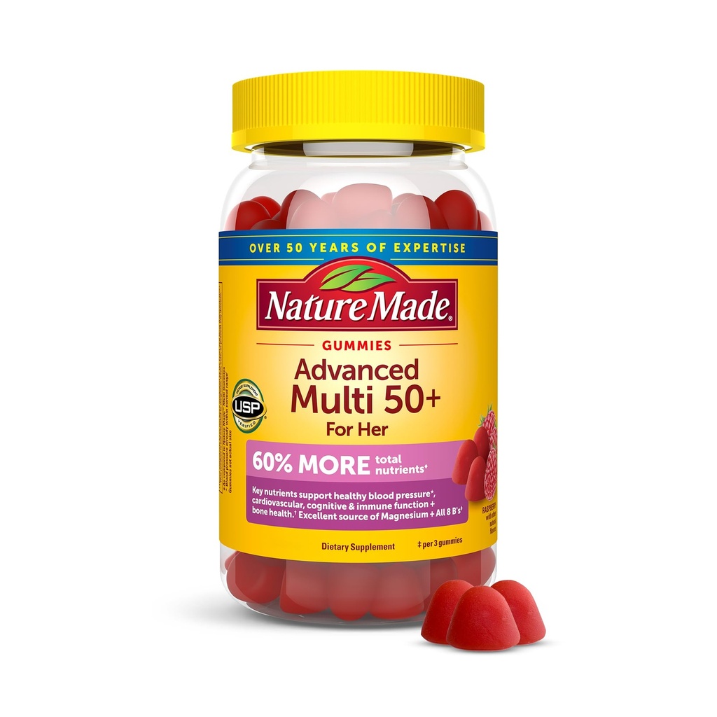 Nature Made Advanced Multivitamin Gummies 50 + for Her, Womens Multivitamins Gummies with Magnezyum Citrate, Vitamin D3, çinko, Kalsiyum ve Tüm 8 B Vitaminleri, 84 Kont, 28 Day Supply Vitamins