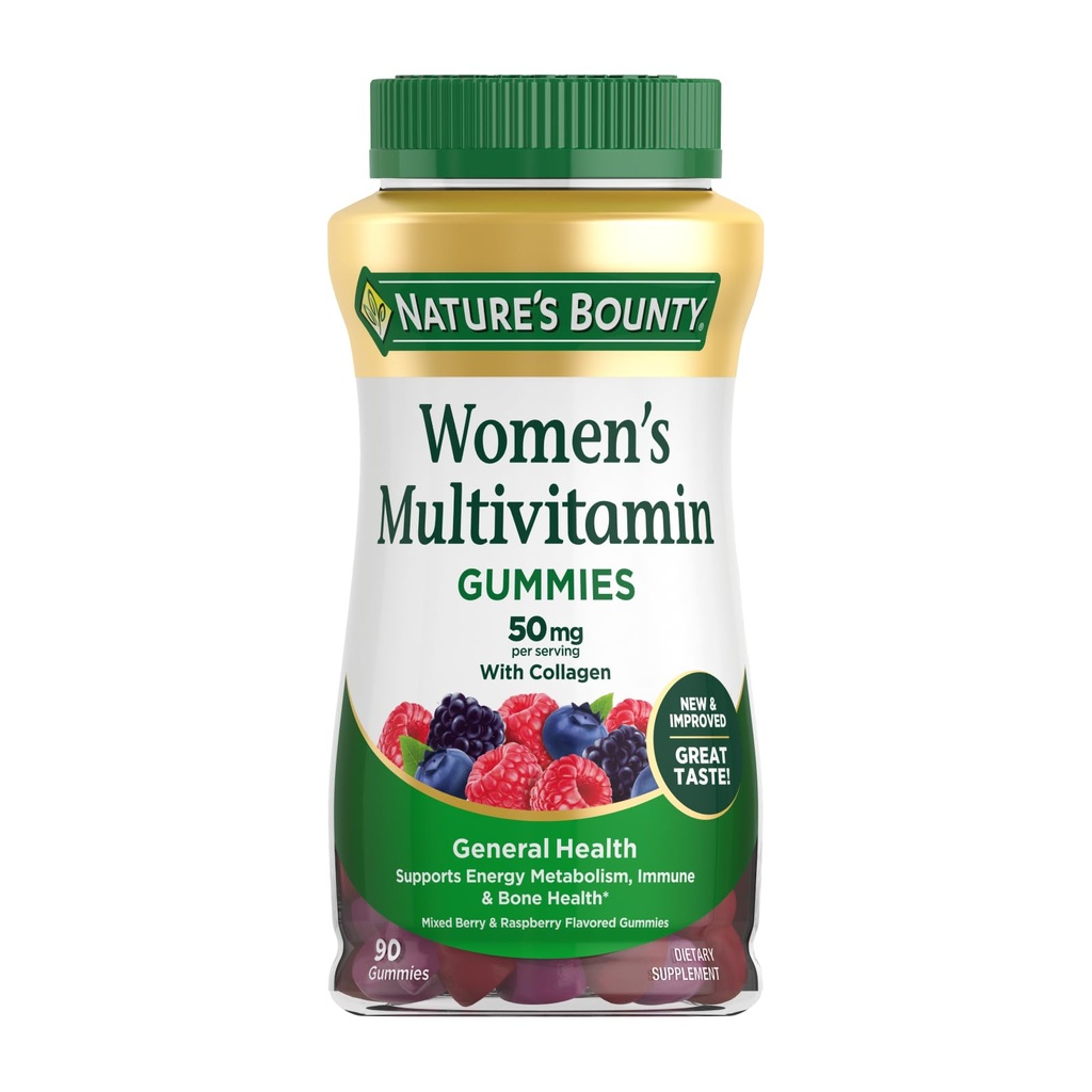 Nature's Bounty Women Multivitamin Gummies, Vitamin Supplements for Yetişkinler, General Health, Supports Immune and Bone Health, Karma Berry ve Raspberry Flavored, 90 Gummies