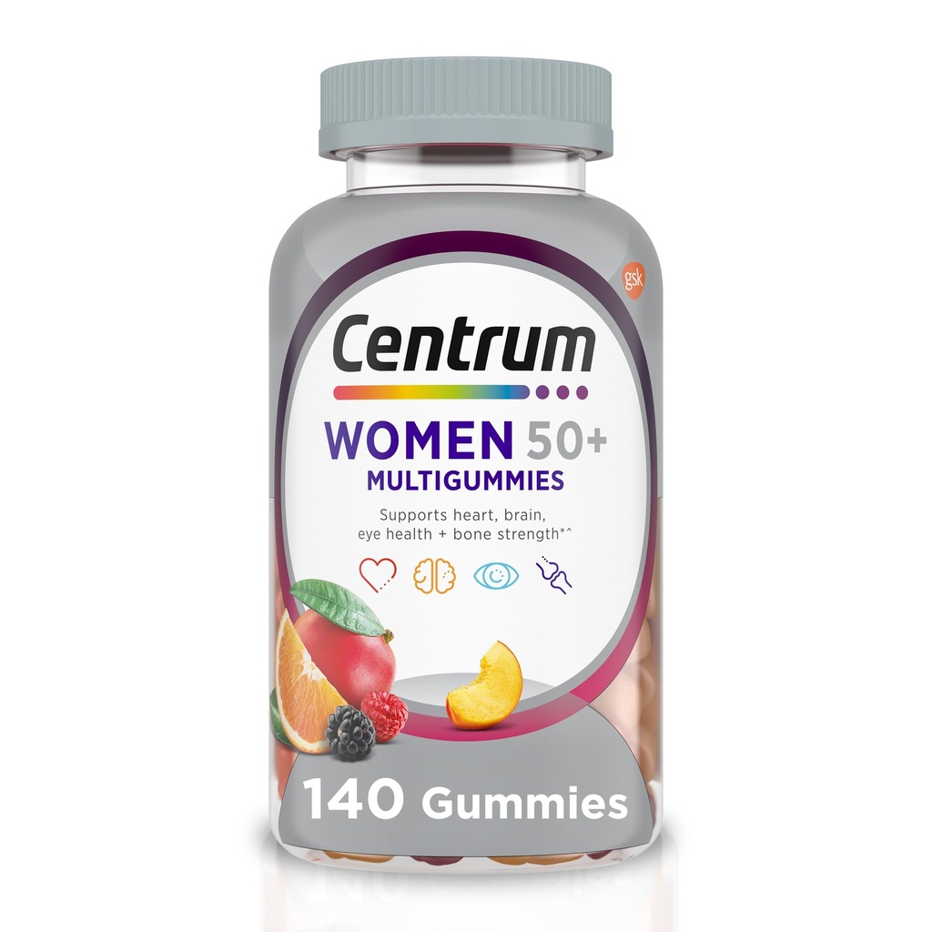 Centrum MultiGummys for Women 50 Plus, Multivitamin/Multimineral Supplement with Vitamins D3, E, B6, και B12, Ποικιλόμορφο άρωμα φρούτων - 140 Count