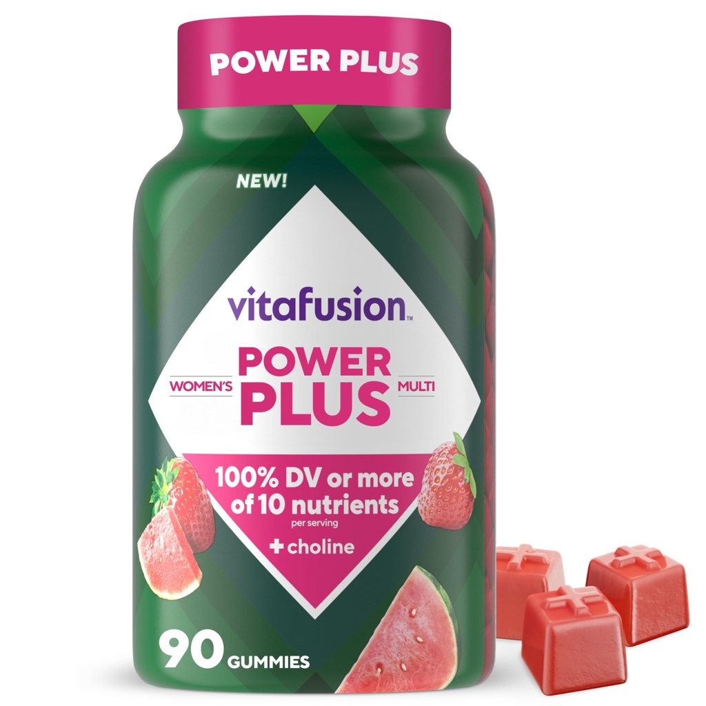 Βιογραφία Power Plus Πολυβιταμίνη Gummies γυναικών, 100% καθημερινή αξία ή περισσότερα από 10 θρεπτικά συστατικά, βοηθά στη στήριξη του νεύρου, του μεταβολισμού της ενέργειας, των οστών & ανοσοποιητικό υγεία, φράουλα & άρωμα καρπουζιού, 90 κόμης