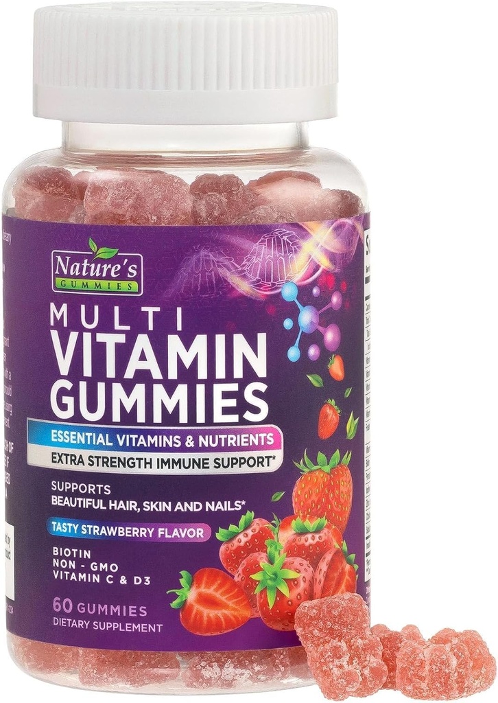 Yetişkinler için Çokvitamin Gummies - Kadınlar ve Erkekler için Çokvitamin Gummy - Vitamin A, C, D, E, & High Potency B12 - Vegetarian Gummy Multivitamins - 60 Gummies