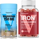 Vegan Demir Gummies + Magnezyum Gummies | Iron Supplement Support Blood Health for Yetişkinler & Çocuklar | 150 mg Calm Magnezyum Citrate Gummies for Better Sleep, Relaxation
