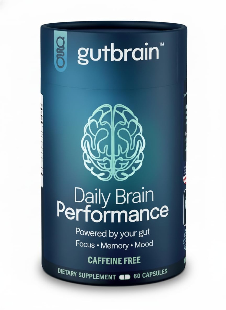 GutBrain Brain Supplement for Memory and Focus with Probiyotiks, Advanced 2 in 1 Nootropic Brain Support for mental Clarity, Caffeine Free Doctor Formulated Supplement, 60 Capsules