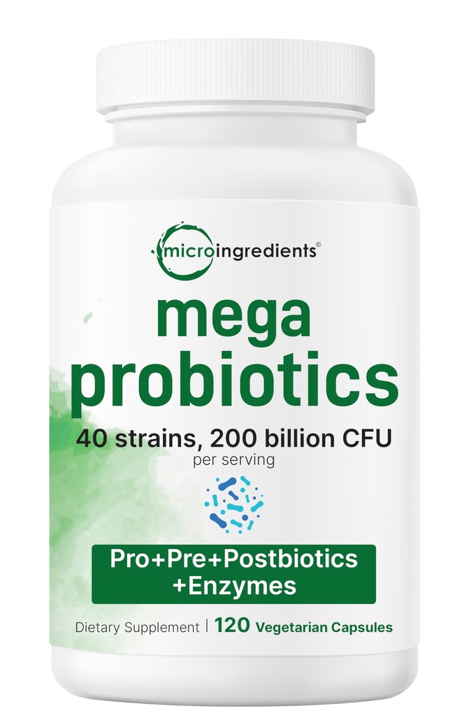 Mikro Malzemeler Probiyotikler 200 Milyar CFU, 120 Veggie Capsules | Mega Probiyotikler for Men & Women | 40 Strains with Prebiyotiks, Postbiyotiks & Digestive Enzymes | Gut, Immune & Digestive Health