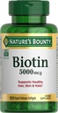 Nature's Bounty Biotin, Hücre Enerji ve Sağlıklı Saçlar için Metabolism, Skin ve Nails, 5000 mcg, 150 Softgels