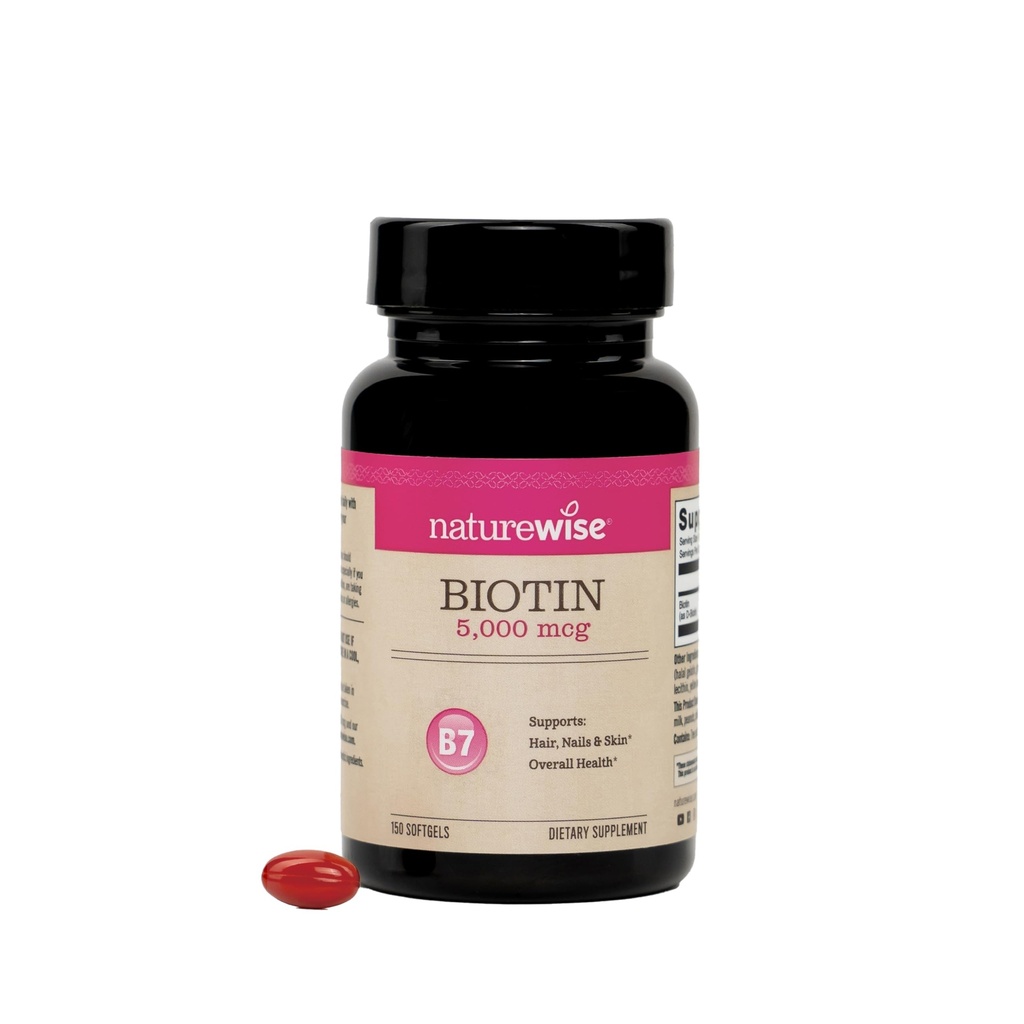 NatureWise Extra Strength Biotin 5.000 mcg Softgels - Saç Büyüme Kadın ve Erkekler + Skin & Nails Desteği için Biotin - ABD'de Üretildi - 150 Softgels[150-Day Supply]
