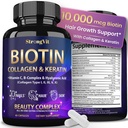 GüçlüVit Biotin, Hyaluronic Acid, Keratin ve Collagen Supplements - Saç Büyüme Kadınları ve Erkekler için 10000 Telefon - Saç Skin ve Nails Vitaminleri - 60 Capsules