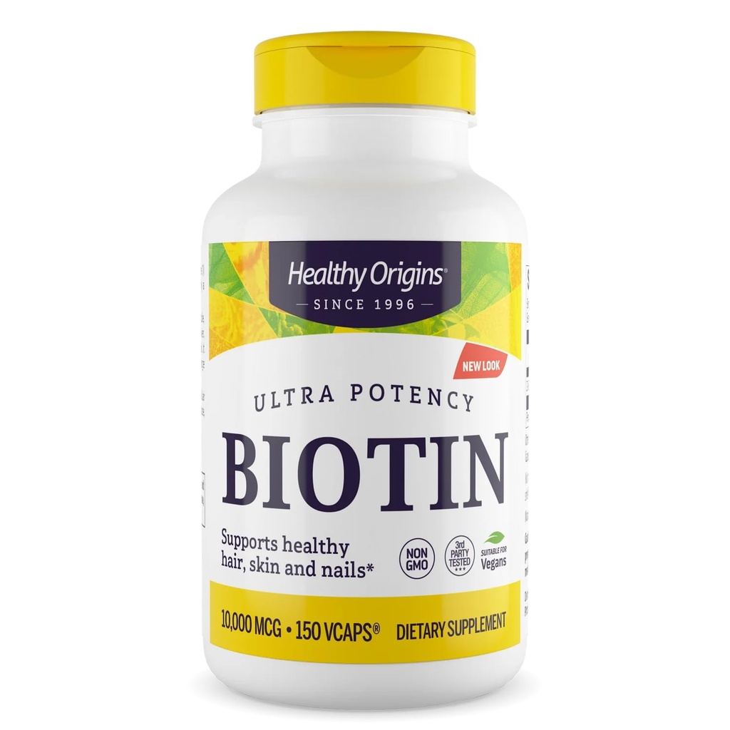 Sağlıklı Origins Biotin 10.000 mcg (USP Grade, Non-GMO, Gluten Free, Hair Support, Nail Support), 150 Veggie Caps