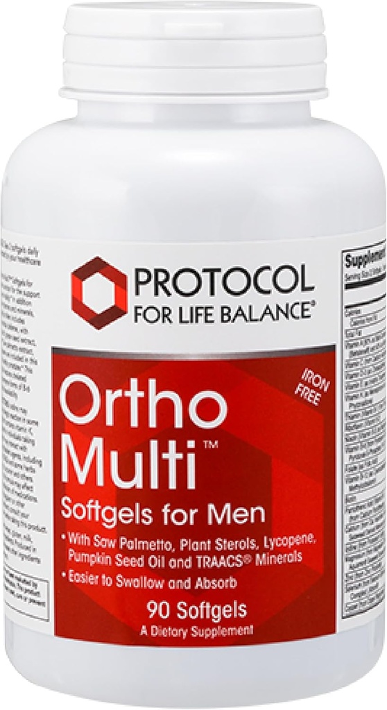 GTOCOL FOR LIFE BALANCE Ortho Multi Softgels for Men - Multivitamin for Prostate Health - with Saw Palmetto, çinko & CoQ10 - Men Daily Multivitamin - Iron Free - 90 Softgels