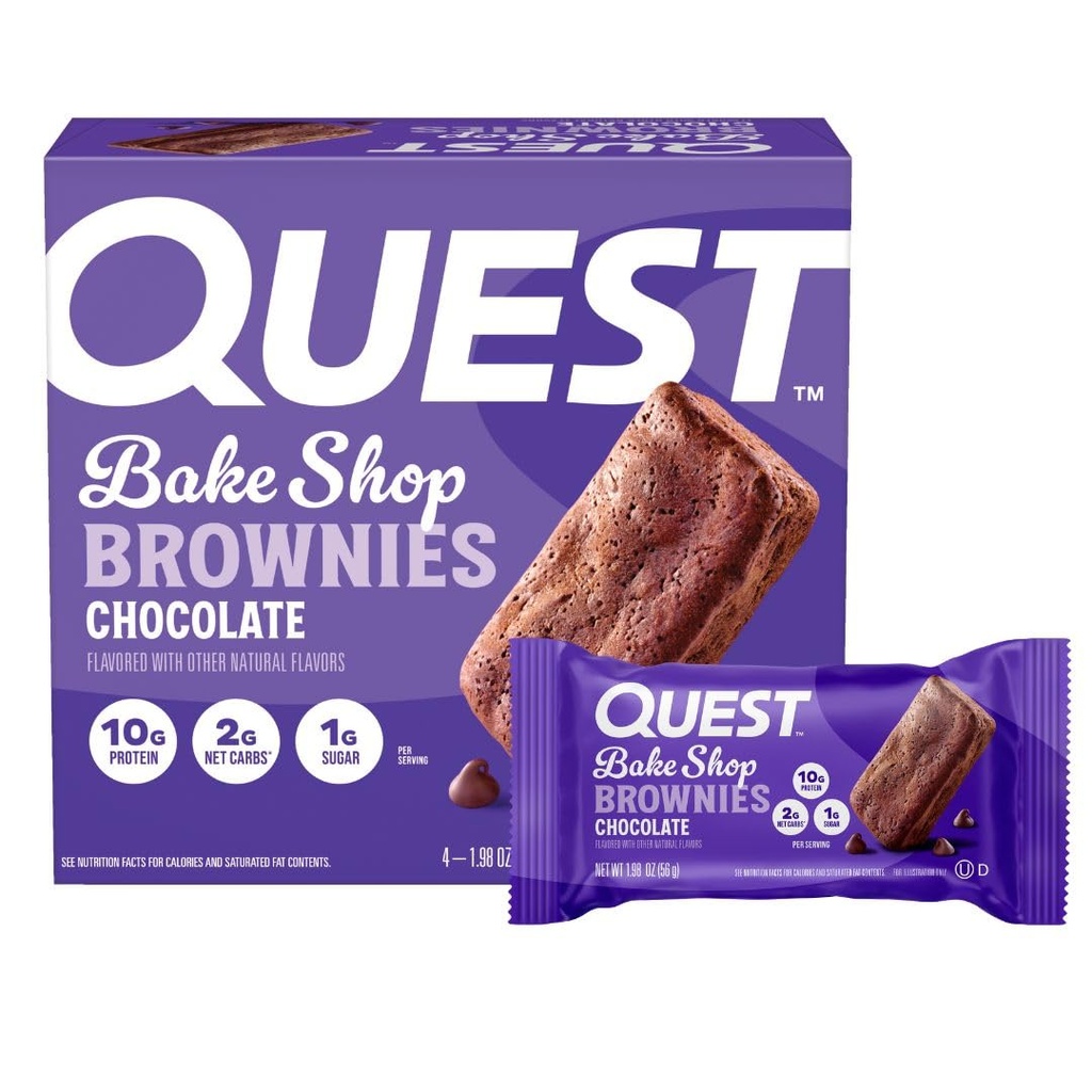 Quest Beslenme Bake Shop, Chocolate Brownies, 10g protein, 2g Net Carbs, 1g Sugar, 4 Count