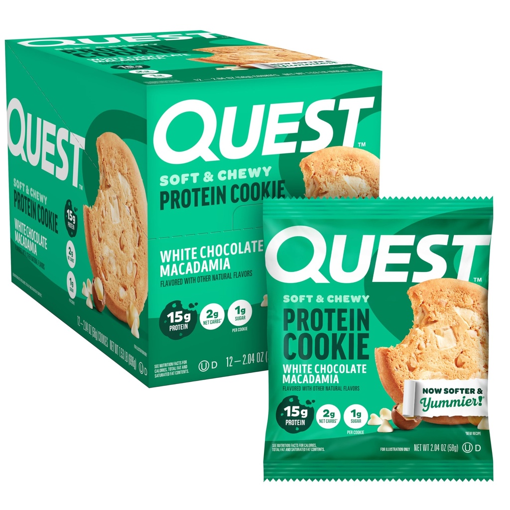 Quest Nutrition White Chocolate Macadamia proteini, 15g protein, 1g Sugar, 2g Net Carbs, Keto Friendly, High protein, Low Carb; 12 Count