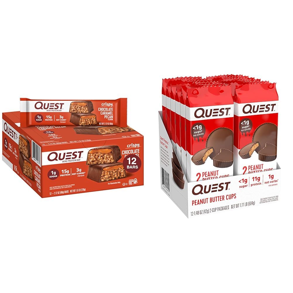 Quest Beslenme Crispy Chocolate Caramel Pecan Hero protein Bar, 15g Protein, 1g Sugar & High Protein Low Carb, Gluten Free, Keto Friendly, Peanut Butter Cups, 12 Count
