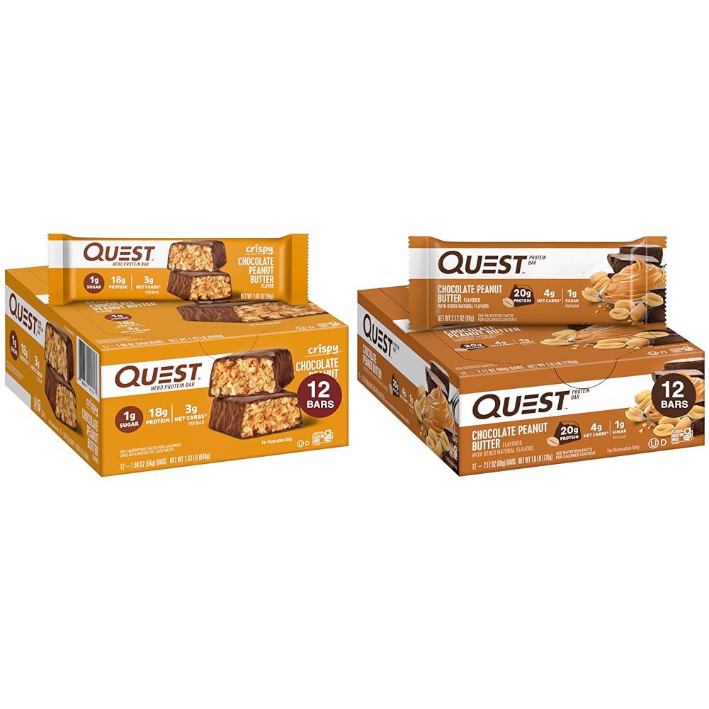 Quest Beslenme Crispy Chocolate Peanut Butter Hero protein Bar, 18g protein & Chocolate Peanut Butter Bars, Yüksek Protein, Low Carb, Gluten Free, Keto Friendly, 12 Count