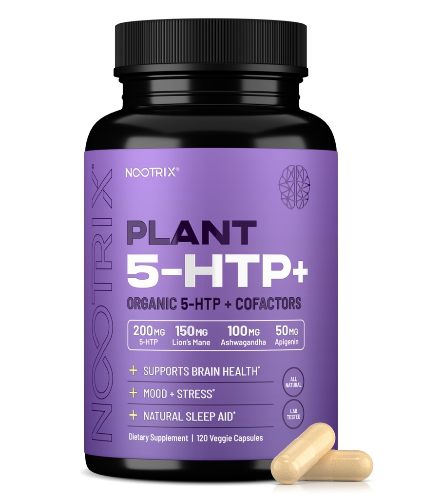 Nootrix Organik Bitki 5 HTP+ Tamam | Supports Memory, mental Focus, Cognitive Health & Energy | Sağlıklı Mood & Brain Function | B6 & L Theanine | 120 Capsules
