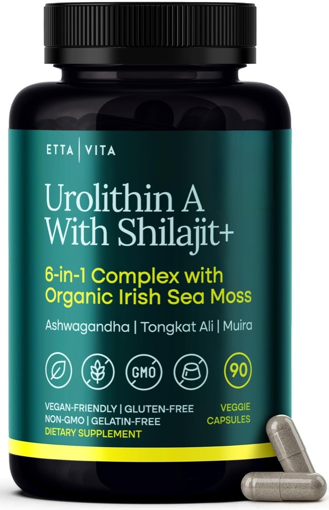 Urolithin-A Kompleksi Shilajit, Organik Deniz Moss, Ashwagandha & Tongkat Ali, Natural Energy, Libido, Hormon Dengesi ve Erkekler ve Kadınlar için Odaklı (Made in USA - 3rd Parti Tested)