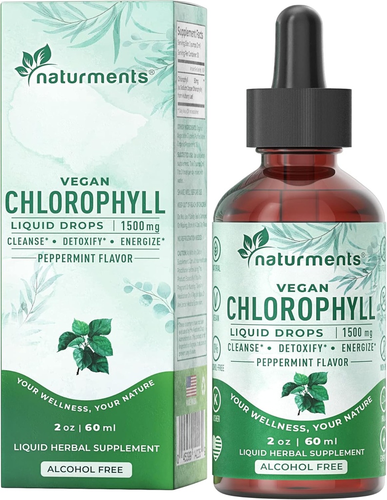 Naturments Chlorophyl Liquid Drops: - Φυσικό αποσμητικό, ανοσοποιητική υποστήριξη, ενίσχυση ενέργειας - Clorofila Συμπυκνωμένο με οργανικό λάδι μέντας - 30 μερίδες, 60 Ml