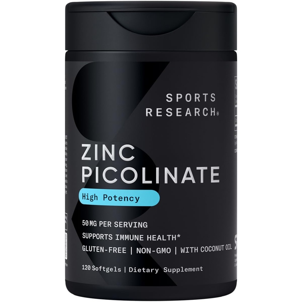 Sports Research Υψηλή ισχύς ψευδάργυρος Picolinate 50mg με οργανικό λάδι καρύδας 